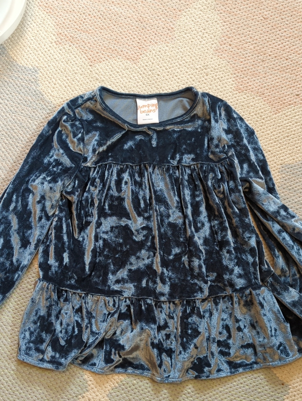 jumping beans Shiny Dark Teal Velvet Tiered Long Sleeve Top